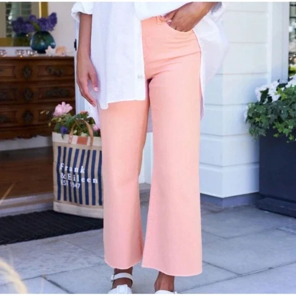 Frank & Eileen Galway Cropped Wide Leg Gaucho Jeans Women's 31 Pink Denim Preppy